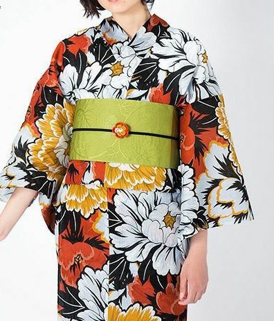 Yukata Big Flowers with Yellow Obi