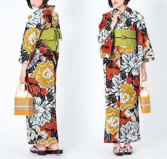 Yukata Big Flowers with Yellow Obi