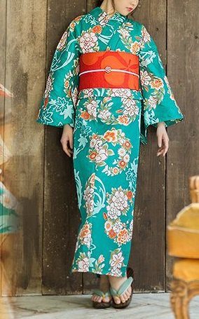 Turkish Green Yukata with Orange Obi