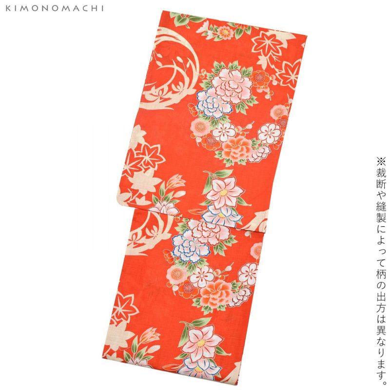 Orange Yukata White Flower with Green Obi