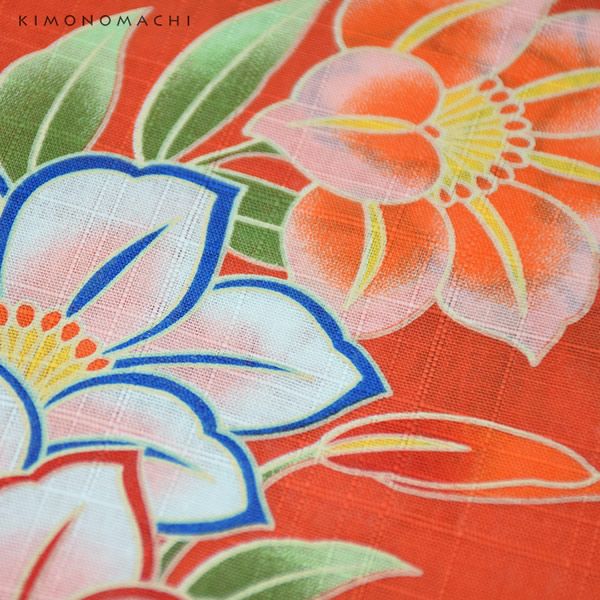 Orange Yukata White Flower with Green Obi