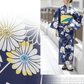 Yukata Navy, White & Yellow Flower with Yellow Obi